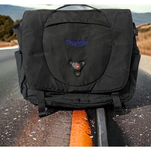 Triumph Motorcycles Victorinox Black Nylon Messenger Pack Bag New Fast Shipping